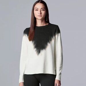 Vera Wang Tie Dye Ombre Knit Sweater Long‎ Sleeve Top Size XXL White Navy